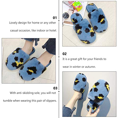 Abofan Pantufas Femininas de Pelúcia Padrão de Leopardo Inverno Quente Casa Natal Casal Chinelos Ext