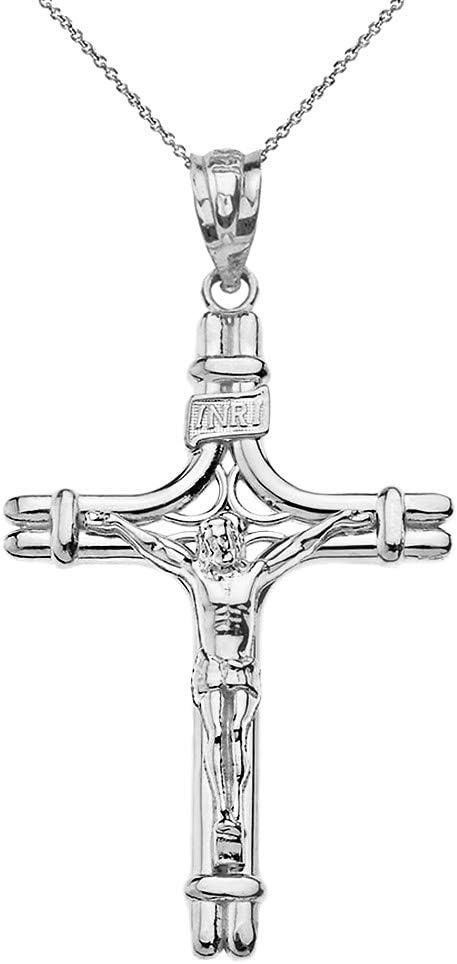 CaliRoseJewelrySterling Silver INRI Crucifix Jesus on the Cross Pendant Necklace