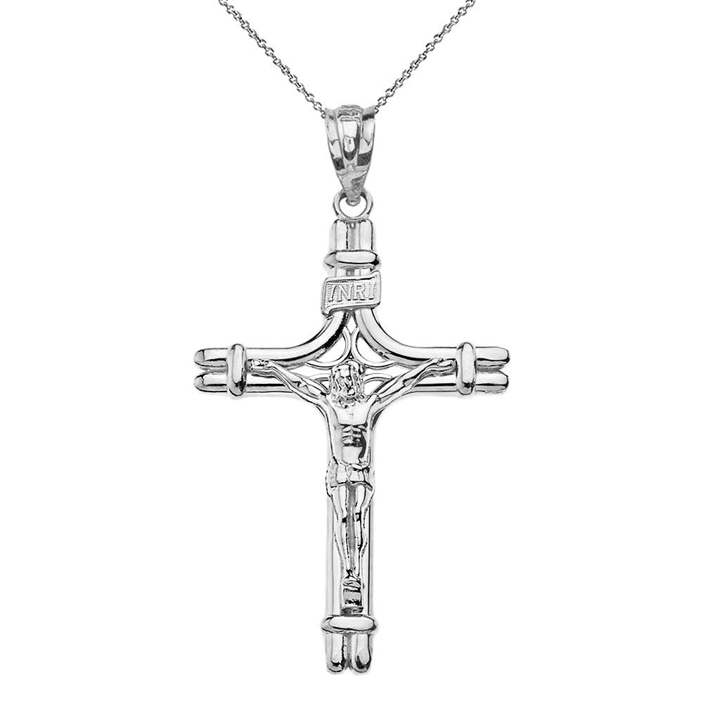 CaliRoseJewelrySterling Silver INRI Crucifix Jesus on the Cross Pendant Necklace