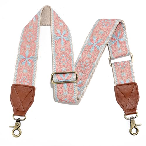 Image of LEMEDE Purse Strap,2 inch Leather End Shoulder Strap Adjustable Replacement,Retro Jacquard Multi-pattern Crossbody Bag Straps