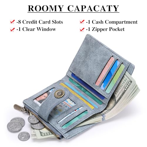 Image of FALAN MULE Small Wallet for Women Bifold RFID Blocking Leather Card Holder with Zipper Coin Pocket