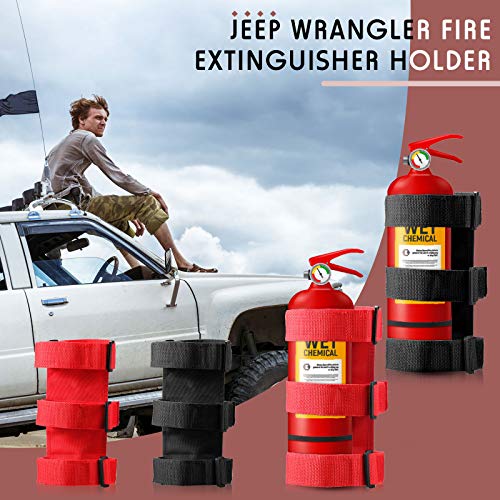 2 Pieces Adjustable Fire Extinguisher Holders Fire Extinguisher Mount Strap for Roll Bar Car Fire Extinguisher in Black and Red Compatible with Jeep Wrangler CJ YJ LJ TJ JK JKU JL JLU 1953-202
