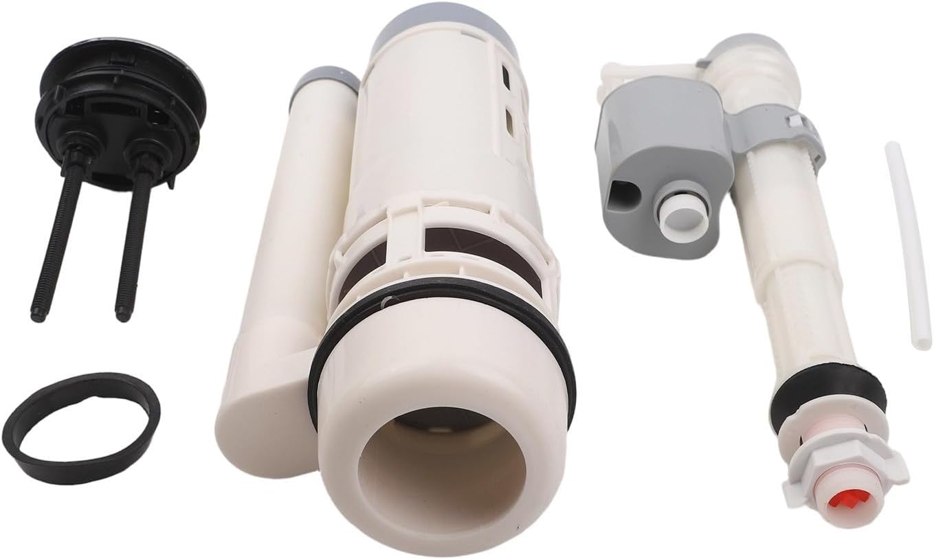 Adjustable Dual Flush Valve Kit Toilet Cistern, PP Tank Repair Parts with 33cm Inlet & 7x15cm Button, White Replacement System