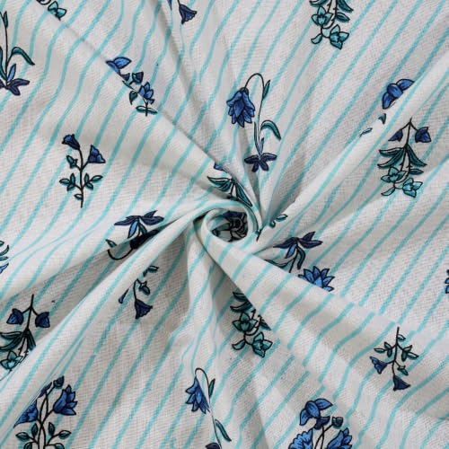 Image of Jaipur Weaves Jaipuri Double Bed Cotton Bedsheet Queen Size 90x85, 120 TC 100% Pure Cotton Bed Sheet with 2 Pillow Covers, Floral Traditional Print (Blue Motifs, Double)