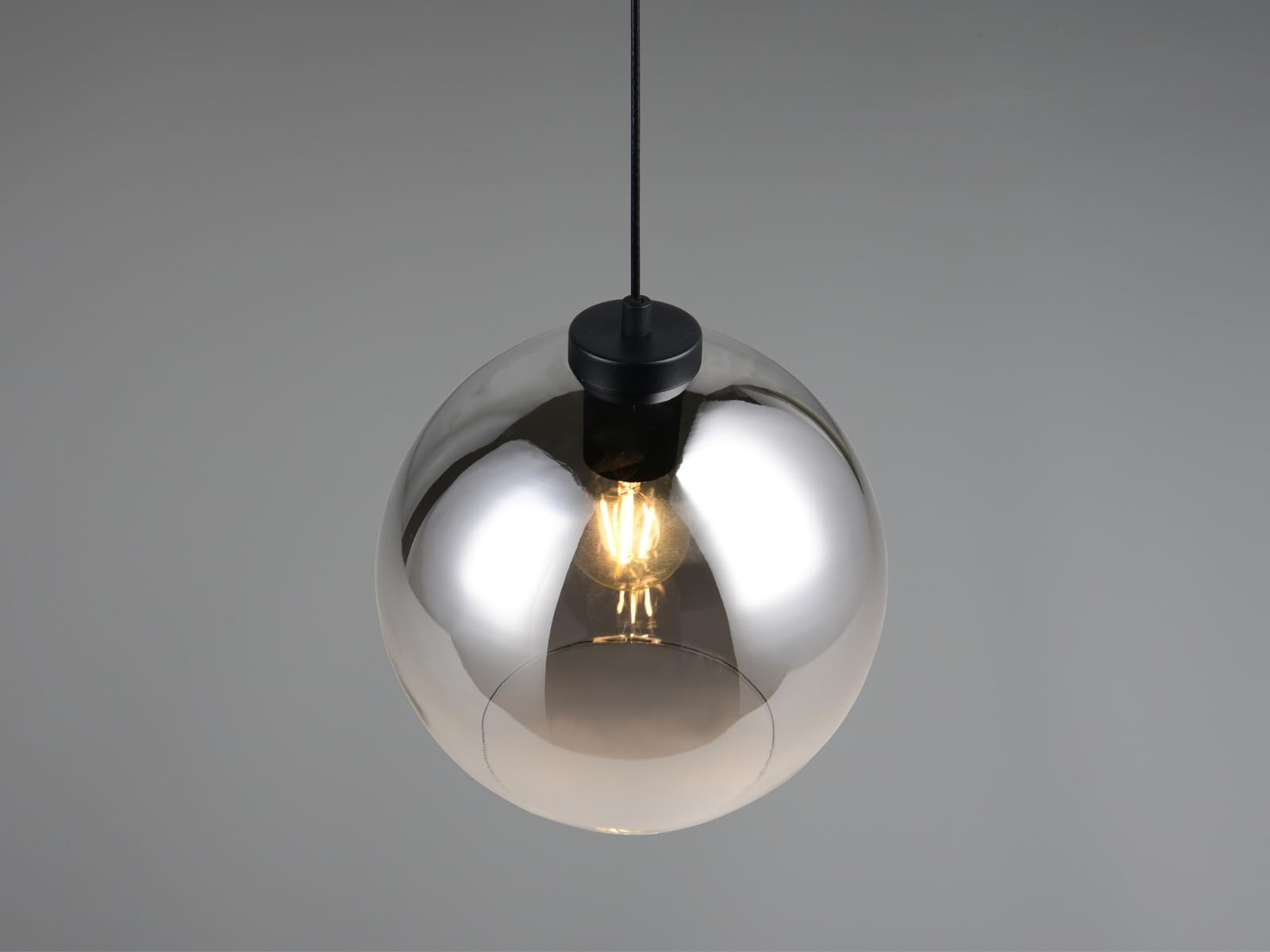 Pendelleuchte 1-flammig höhenverstellbar mit Rauchglas Kugel, Ø 25cm