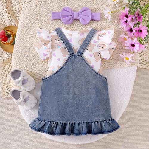 Baby Girl Clothes Suspender Skirt Newborn Ruffle Romper Cute Bear Jeans Dress Bow Headband Summer Outfits 0-18 Months3