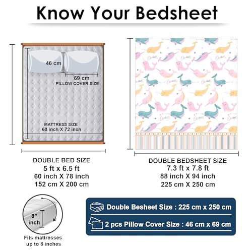 Image of Story@Home Kids Double Bed Bedsheet Set - 180 TC Cotton Blend, Bubbly Buddies Design in Baby Pink & Yellow- 225 x 250 cm with 2 Pillow Covers - Soft Bedding for Boys & Girls | Kids Bedsheet for Double