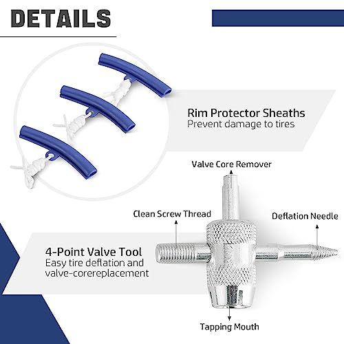 DASBET 14.5\" Tire Spoon Tool Kit, Tire Changing Tools Removal Tools for Motorcycle, Dirt Bike, ATV, Including 3 Tire Spoons, 3 Rim Protectors, 6 Valve Cores, 1 Valve, 1 Portable Bag - Thumbnail 4