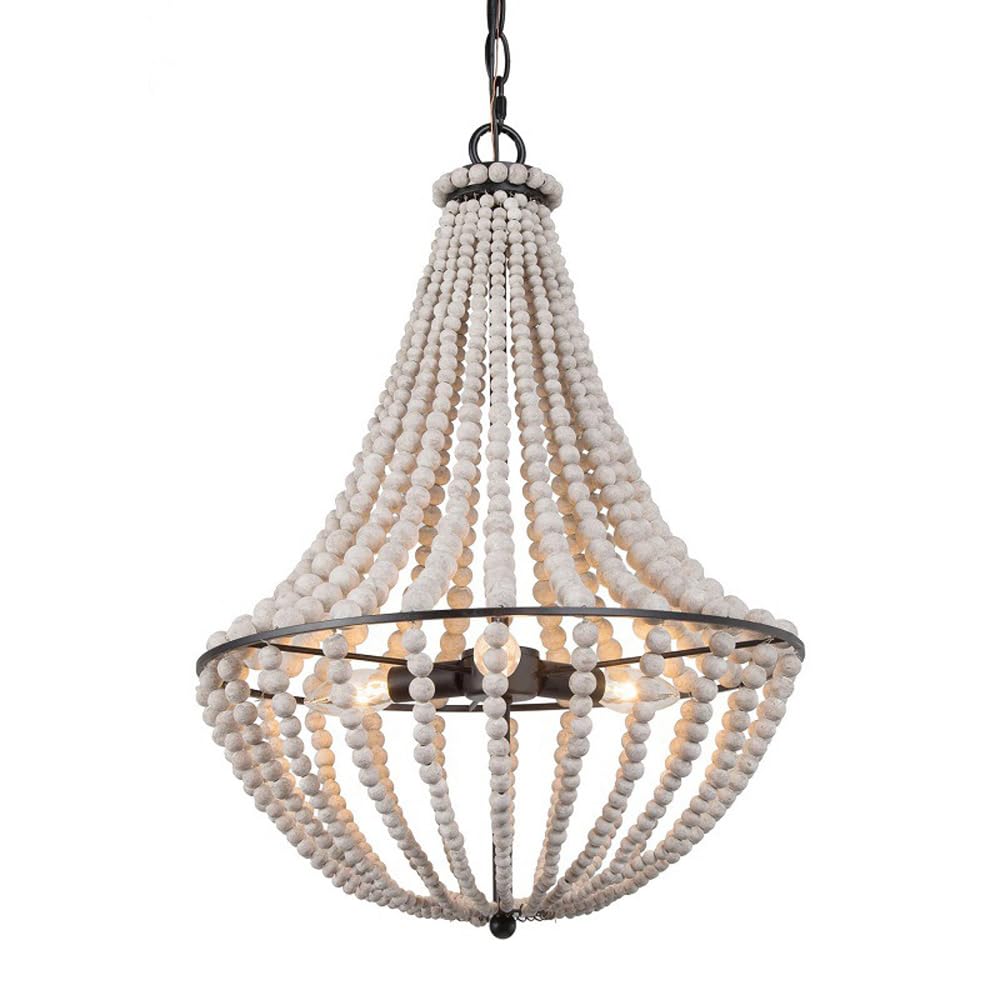 HXYSXHJUO Beaded Chandelier Light Fixture, 3 Lights Wood Bead Ceiling Light, Farmhouse Boho for Dining Room Nursery Girl's Bedroom Kitchen Entryway Living