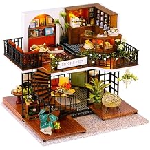 طقم بيت الدمية المصغر والأثاث من Roroom DIY،نموذج بيت الدمية الخشبي الصغير ثلاثي الأبعاد مع غطاء مقاوم للغبار وحركة موسيقية،فكرة غرفة إبداعية لهدية عيد الميلاد في عيد الحب، مقهى الغابة