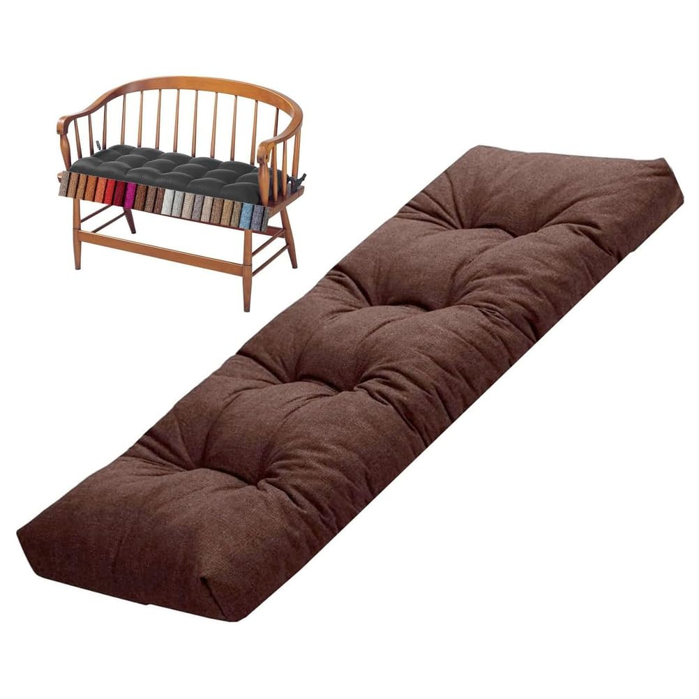 ZGantrix Bench Cushion Indoor/Outdoor,Linen Window Seat Cushion,Rectangle Bench Seat Pad for Garden Furniture Entryway Kitchen Dining Thick Chair Cushions with Non-Slip Backing,Coffee,160x55x8cm