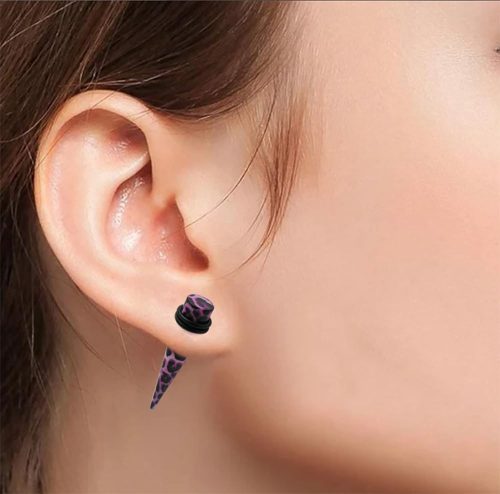 Colorful Purple Cheetah Pattern UV Acrylic Straight Tapers - Expander - Stretching - Gauge Ear Plug Body Piercing Jewelry