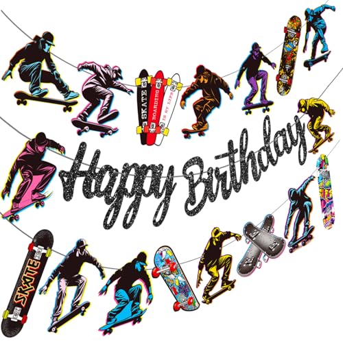 Skateboard Birthday Banners, 2Pcs Skateboarder Party Decor