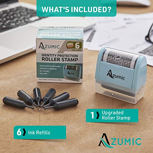 Identity Theft Protection Roller Stamp 6 Pack Refills - Confidential Address Blocker Anti Theft Prevention Stamps - By Azumic (Light Blue) #TOP2