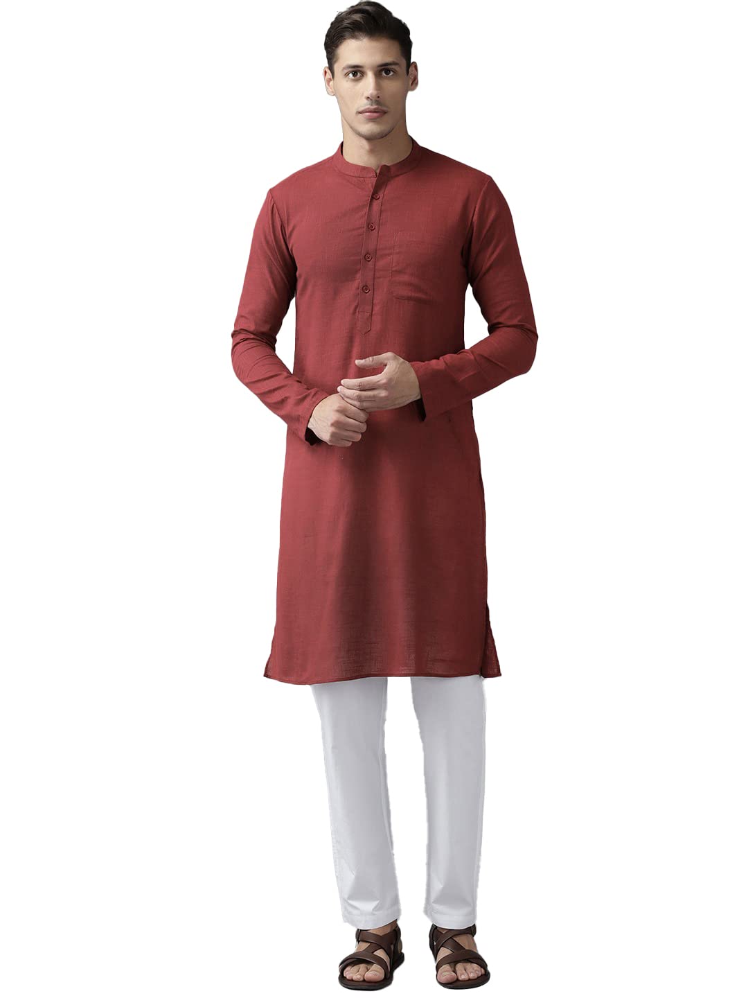 See Designs Men's Maroon Cotton Straight Kurta With Slub Effect - Sdkt1010Xxl (Xxl)