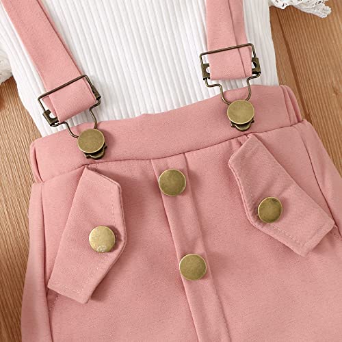 Voonlie Baby Girl Clothes Outftts Ruffle Short Sleeve Ribbed Romper+Suspender Skirt + Headband Summer Clothing Set #TOP7