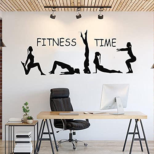 XAOQW Fitness Time Sport Girls Gymnast Yoga Wall Decal Art Wall Stickers Gym Home Deocration Art Mural Girl Sports Vinyl Wall-815 Blue_57x141CM