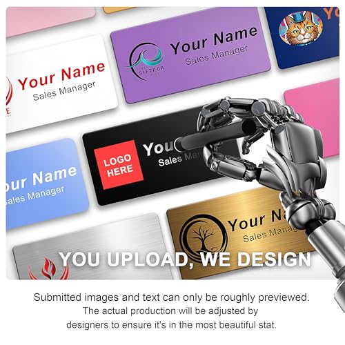 Magnetic Name Tags with Full Color Logo | Personalized Engraved Acrylic Name Badges with Pin or Adhesive Backing | Custom ID Tags | 3