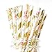 Twigs & Twirls Paper Straws Floral and Gold Paper Straws 50 Pack, Floral Party Supplies Decorations for Baby Shower, Birthday Straws, Floral Bridal Shower Decor (Floral Metallic Gold)