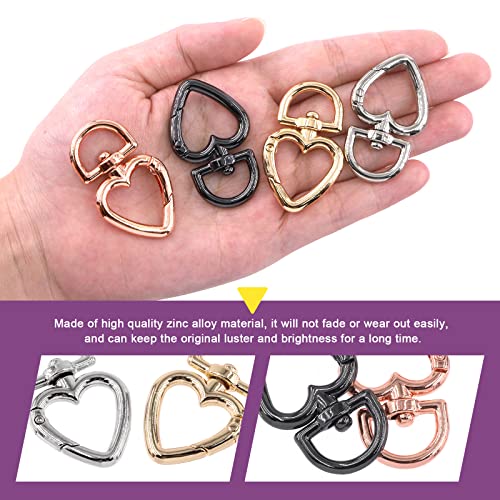 Swpeet 20Pcs 4 Colors Zinc Alloy Heart Shape Swivel Buckles Set, Gold Silver Gun-Black Rose-Gold Heart Shape Trigger Spring Keyring Buckle For Diy Key Chains, Buckle, Bags, Purses #TOP3
