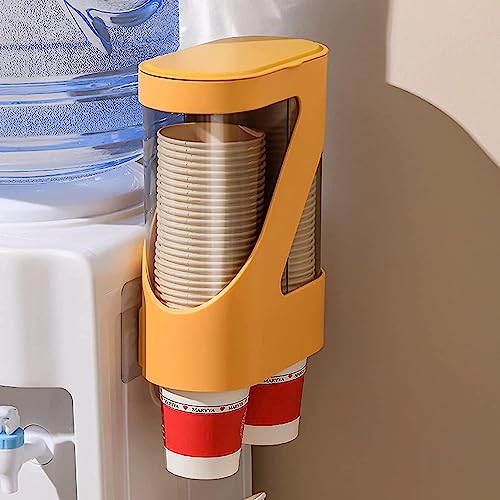 Image of Styxon Wall-Mounted Disposable Cup Dispenser with Dustproof Cover Self Adhesive Pull Type Double Tube Water Paper Cup Holder Wall Mount Cup Rack for Home & Kitchen - Random Color