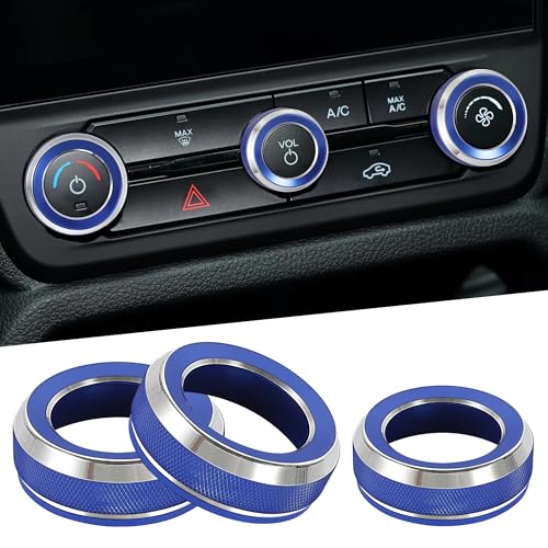 TOMALL 3 Pcs Aluminum AC Climate VOL Knob Covers Compatible with Ford Ranger 2023 2024 2025 Raptor/Lariat/XLT Centre Console Volume Audio Switch Button Ring Car Interior Decor Accessories (Blue) by TOMALL - Used condition - US$13.65