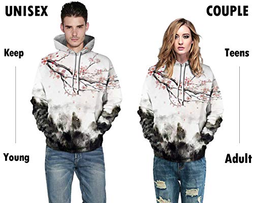 Owmmiz Unisex Novelty Hoodies 3D Print Graphic Hooded Pullover Sweatshirt Pocket Large-X-Large White Red #TOP4