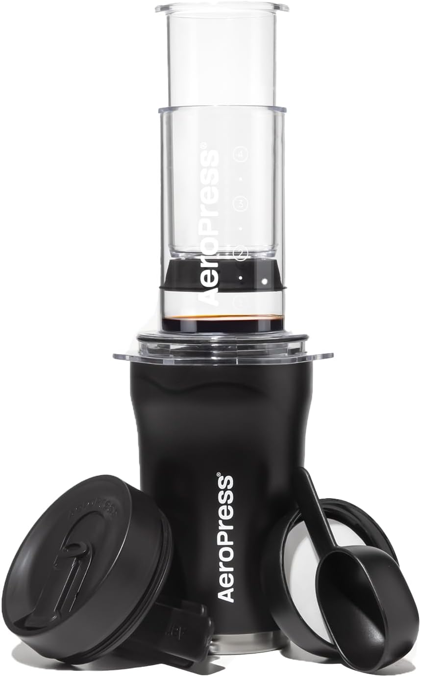 Go Plus, Small Portable Coffee Maker for Travel & Camping - 3 In 1 Brew Method Combines French Press, Pourover, Espresso, Full Bodied Coffee without Bitterness, Coffee Press Kit - Black