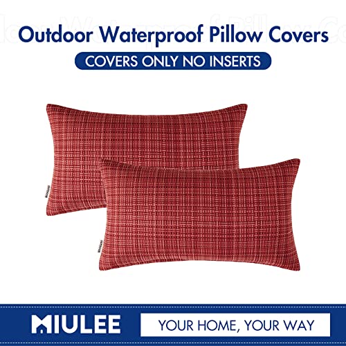 MIULEE Outdoor Waterproof Throw Pillow Covers Decorative Farmhouse Water Resistant Cushion Covers for Tent Patio Garden Couch Sofa Pack of 2, 12x20 Inch Red by MIULEE - Image 6