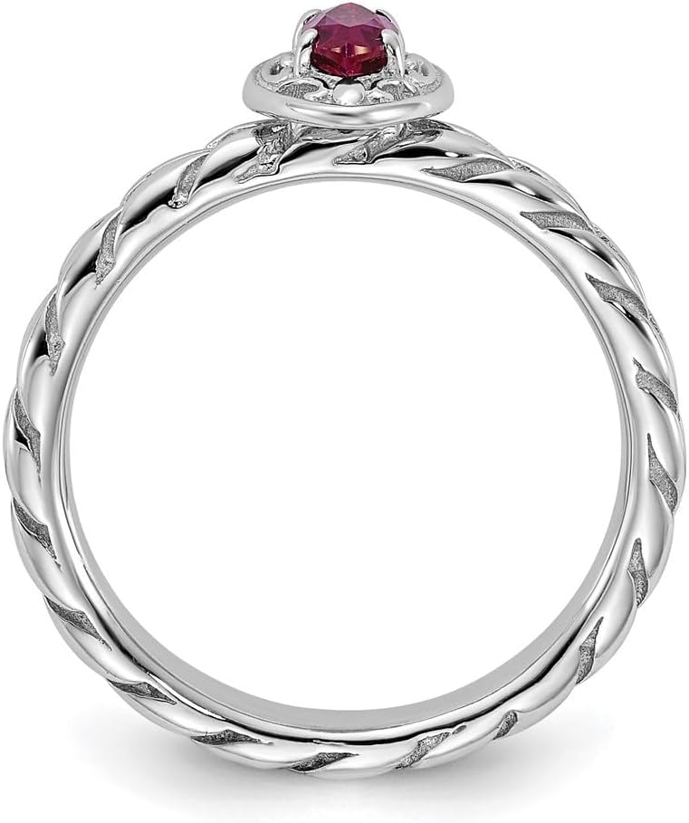 Diamond2Deal Sterling Silver Stackable Created Ruby Solitaire Ring Size 5 to 10
