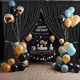 Picture of 30FT x 10F Black Backdrop Curtain for 40th Birthday Decorations, Polyester Backdrop Drapes with Rod Pockets,Cloth Fabric Curtain for Wedding, Commercial Displays,Graduation Party Decorations