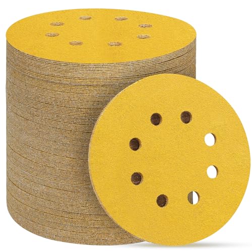 100pcs 5 Inch 120 Grit Sanding Discs - No Hole Hook & Loop Gold Aluminum Oxide For Orbital Sanders