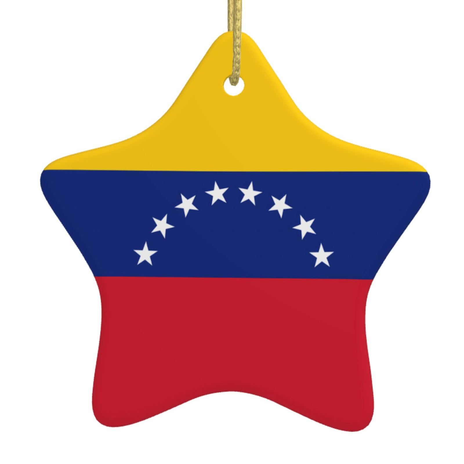 Flag of Venezuela Christmas Ceramic Star Pendant with Punched Holes and Gold Wire Rope, Christmas Tree Home Decoration