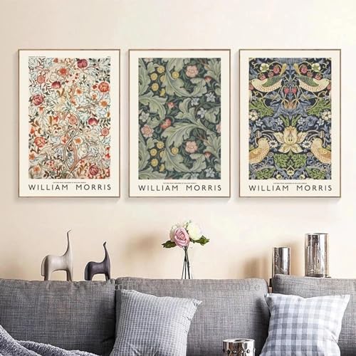 Peinture sur toile de musée au style vintage triptyque botanique haut de gamme pour intérieur