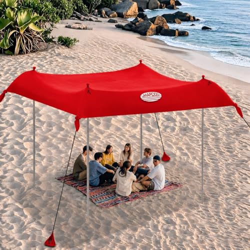 Image of UMARDOO Family Beach Tent Canopy Sun Shade Portable, Large Compact Beach Sun Shelter Easy Setup with Packable Bag for Outdoor Travel (Red, 12X12 FT.)