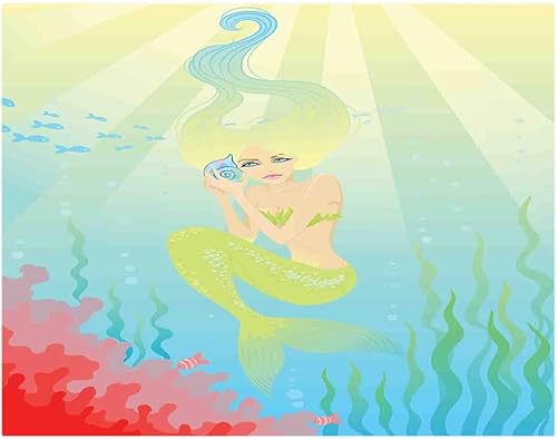 Miniatura 8 de Mural de pared de 77.6 x 52.4 in, realista, diseño de sirena en aguas profundas acuáticas, diseño de fantasía acuática, papel pintado autoadhesivo y