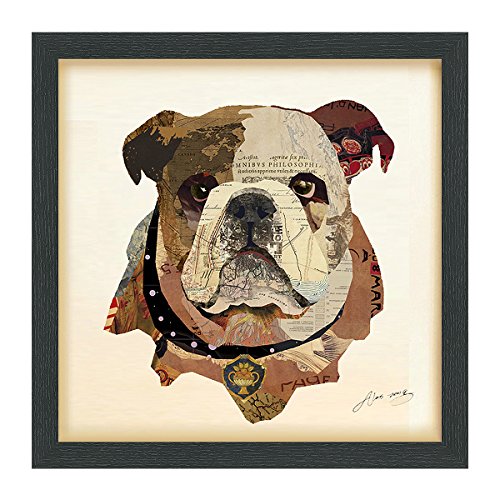 Empire Art Direct Dimensional Collage Framed Graphic Paper Under Glass Wall Art By Alex Zeng Ready To Hang, 17" X 17", English Bulldog Pup #TOP2