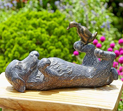 Ebros Large 14.5" Long Aluminum Whimsical Puppy Love Dachshund Dog Playing With Duckling Statue Animal Fairy Tale Nursery Rhymes Rustic Cozy Cottage Outdoors Lawn Pool Patio Home Decorative Figurine #TOP21