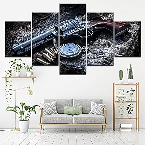 Amazon キャンバス絵画クールなスナイパーライフル5ピース 絵画 壁紙 リビングルームの家の装飾のための印刷 ウォールステッカー オンライン通販