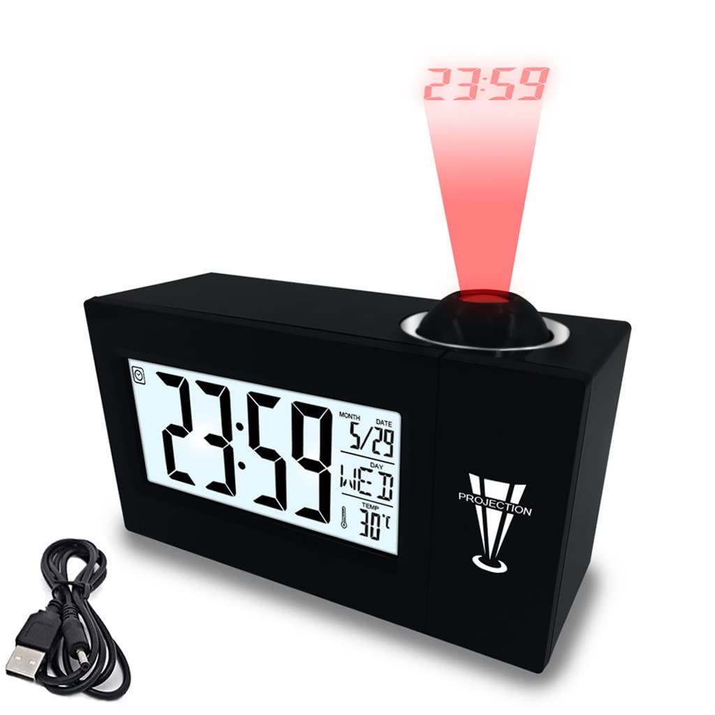 LELED Digitaler Projektionswecker, Temperaturthermometer, Desktop-Zeit, Datumsanzeige, Projektor-Kalender (D 147 x 55 x 89 mm)