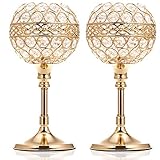 ManChDa Valentines Gift Gold Crystal Bowl Candle Holder Set of 2 for Dining Room Flange Decorative Centerpieces Modern House Decor Gifts for Anniversary Celebration