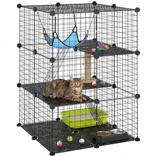 PawHut 105 cm Indoor Cat Cage Steel Cat Enclosure with 3 Doors Black