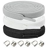 Stepace 3 Pairs No Tie Shoe Laces -5/16" Wide-Tieless Flat No Tie Elastic Shoelaces for Kids and Adu