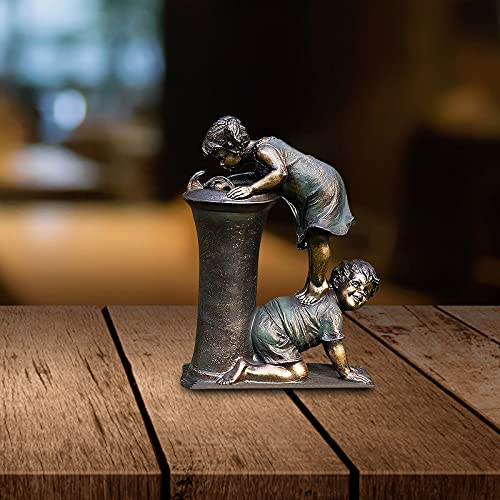 Boy & Girl Garden Statue, Adorable Children Kissing Couple Figurines Garden Sculpture Resin Funny Ornaments for Home Decoration Whimsical Statues for Outdoor Lawn Yard Patio (C, 15138cm) - Thumbnail 2