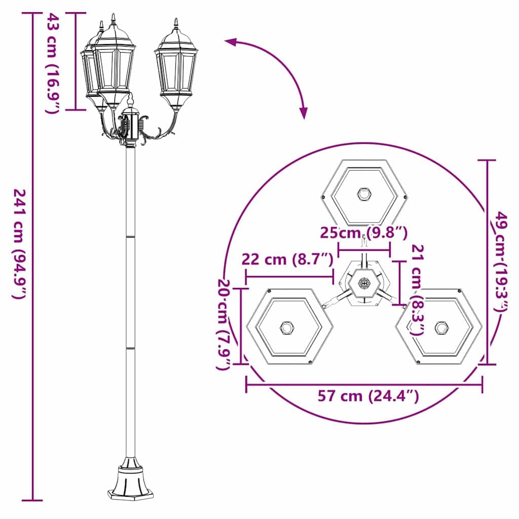Vintage Gartenlicht aus Aluminium und Glas für Außenbereich, 57 x 49 x 241 cm, robuste Wegeleuchte mit smarter Beleuchtung für Wege und Einfahrten, wetterfestes Design