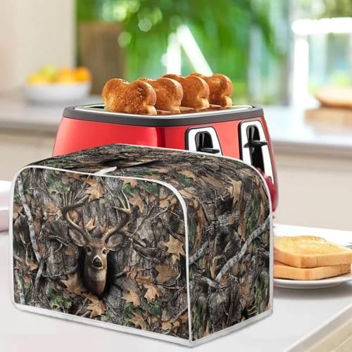 Image of Talayituse Deer Camo Print Toaster Cover 4 Slice Wide Slot, Lightweight Toaster Cover Dust Protection Washable Appliance Bag Bread Maker Cover, M