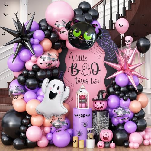 Halloween Balloons Garland Arch Kit, 95pcs Pink Black Purple Ball...