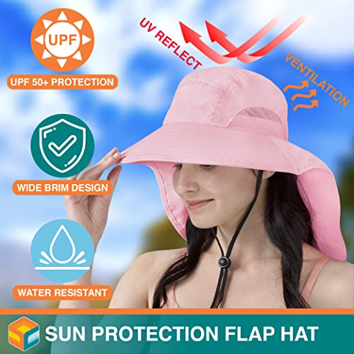 Sun Cube Wide Brim Sun Hat With Neck Flap, Fishing Hiking For Women Safari, Neck Cover For Outdoor Sun Protection Upf50+ | Pink #TOP1