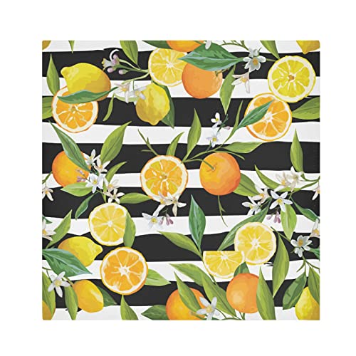Spring Summer Lemon Vintage Napkins Set Of 6 Black And White Stripes Cloth Dinner Napkins For Dining Table Holiday Seasonal Party Decor Washable 20X20 Inches #TOP19