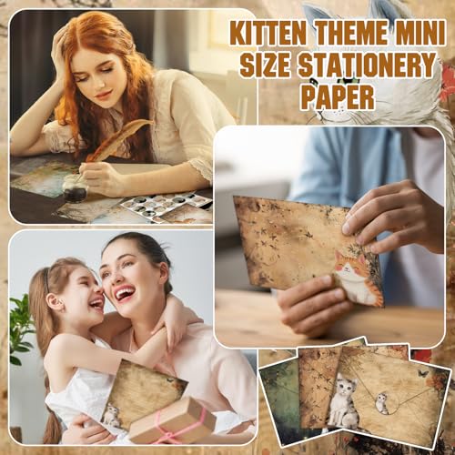 Image of TaoBary 160 Pcs Cat Stationery Paper and Envelopes Set, 5.5 x 8.25'' | Stationary Set Letter and Envelopes, 50 Double Sided Stationery Writing Papers 50 Matching Envelopes 60 Round Dot Sticker